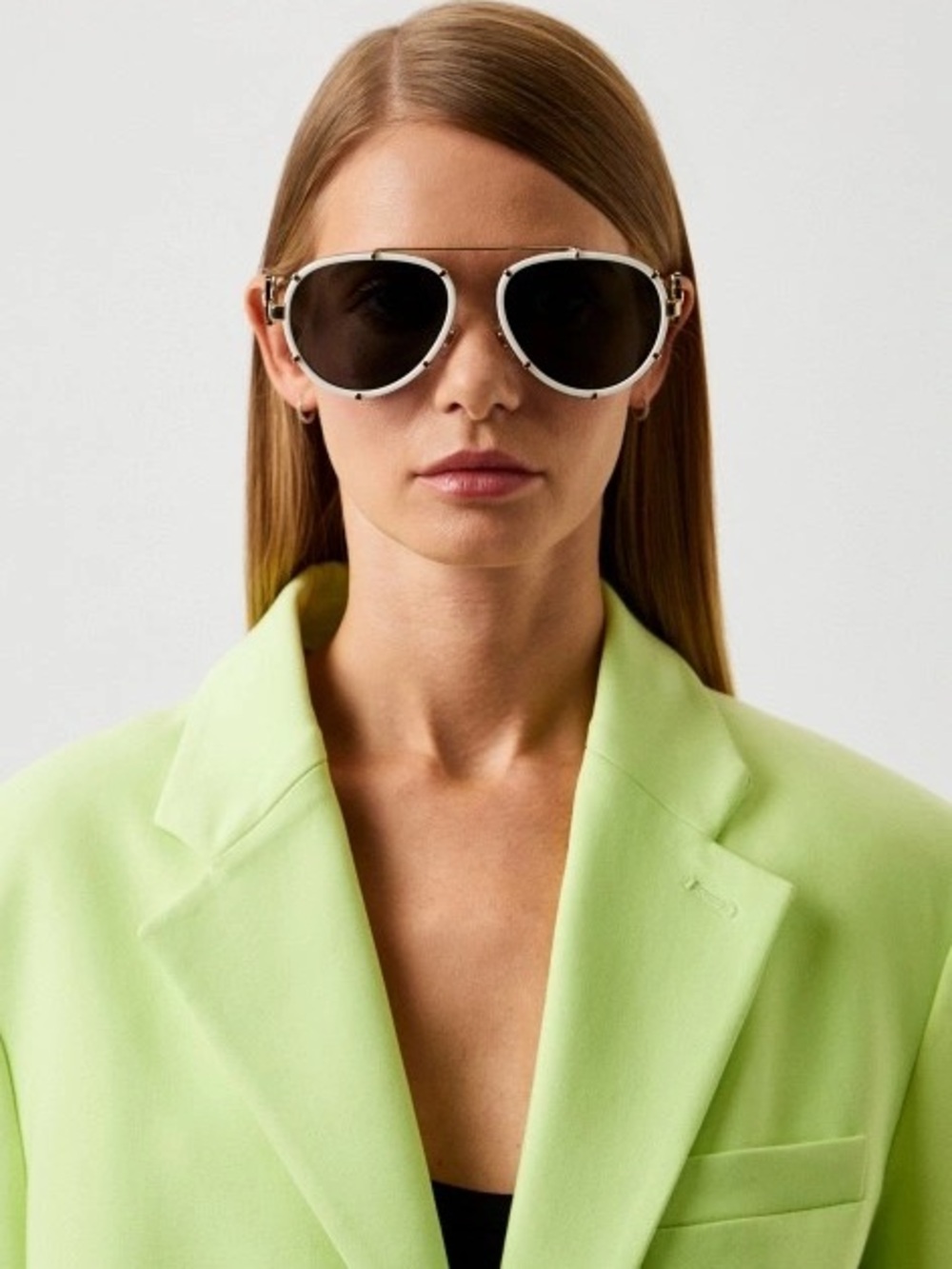 New Versace VE2232 147187 White and Gold Aviator Sunglasses Authentic - Picture 6 of 15